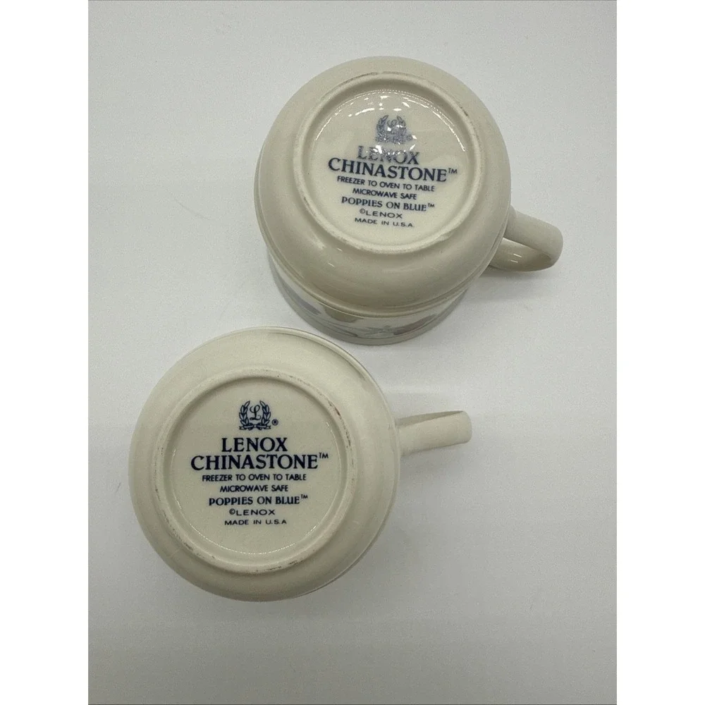 Set Of 2 Retired Lennox Poppies On Blue 8 Ounce Tea/Coffee Cup